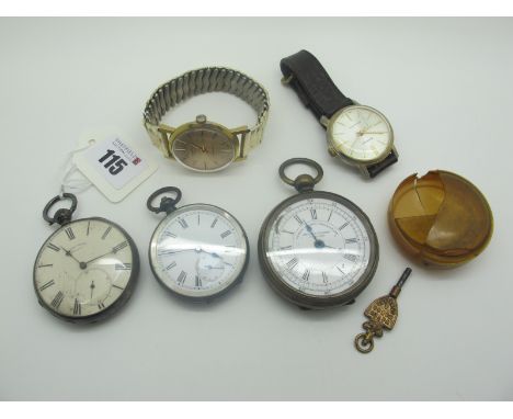 An Openface Pocketwatch, within engine turned case stamped "0.800"; a further openface pocketwatch, a chronograph pocketwatch
