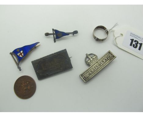 Enamel Flag Brooch and Stock Pin, 'Osborne Isle of Wight'  souvenir rectangular panel brooch, 'Imperial Service' badge, etc. 