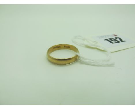 A 22ct Gold Plain Wedding Band, HLB, Sheffield 1954 (finger size O) (2.9grams). 