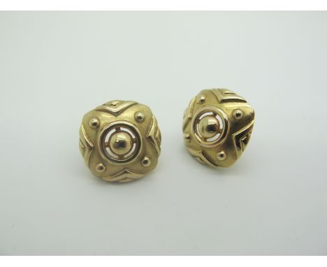 A Pair of Modern 9ct Gold Earrings, of textured square panel design (3grams). 