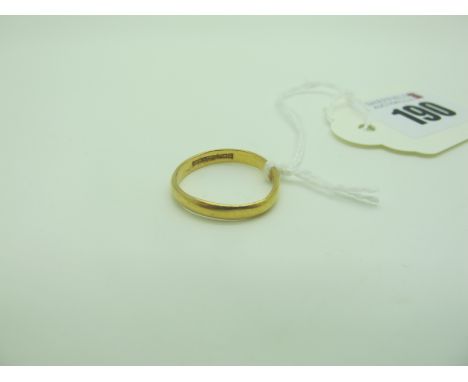 A 22ct Gold Plain Wedding Band, HLB, Birmingham 1960 (finger size M) (misshapen) (2.2grams). 