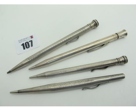 Sterling and Other Pencils, including engine turned decoration. (4)