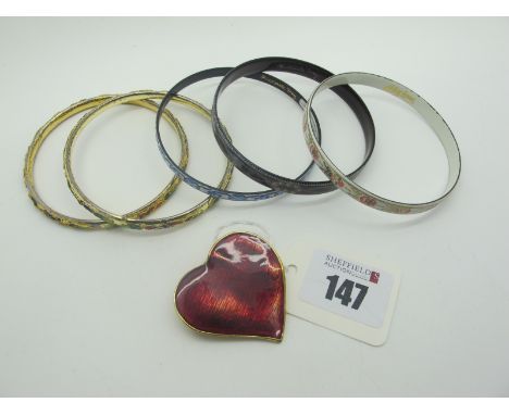 A c.1990's YSL Red Enamel and Gilt Metal Heart Brooch / Pendant, together with Michaela Frey and Marlene bangles, etc. 