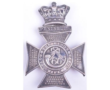 Victorian 60th Foot (Kings Royal Rifle Corps) Officers Pouch Plate, silver (not hallmarked) pouch plate in the form of the re