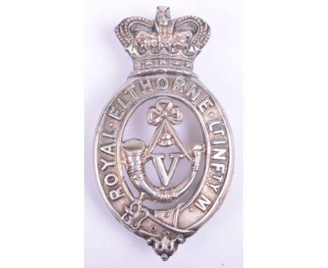 Victorian Middlesex Royal Elthorne Light Infantry Militia Officers Glengarry Badge, fine silvered crowned oval garter strap w