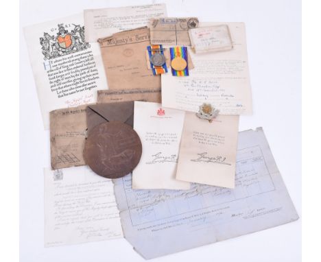 Great War 1917 Casualty Medal & Document Grouping Awarded to a Private Soldier in the 12th Battalion Cheshire Regiment, the g