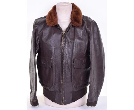 US Navy G-1 Aviators Flying Jacket brown leather flying jacket with brown wool collar, two lower pockets with button flaps. W