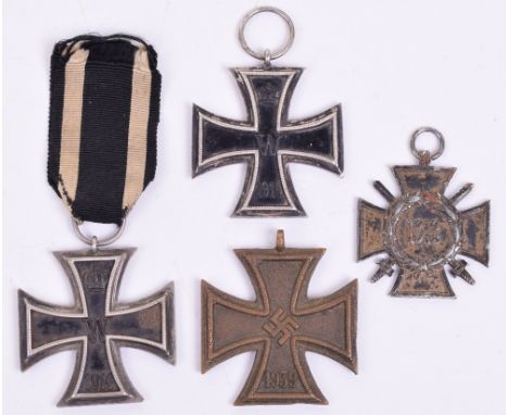 Imperial German Iron Cross 2nd Class, complete with its ribbon, accompanied by another example without ribbon, 1914-18 Honour
