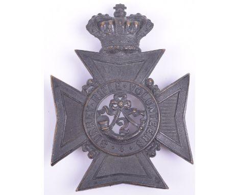 Victorian 2nd Surrey Rifle Volunteers Other Ranks Helmet Plate, blackened crowned Maltese cross with lions within corners, ce