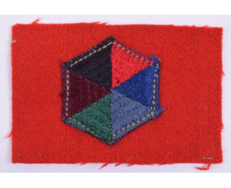 Canadian Army Pacific Force 1st Canadian Division Formation Sign, being an embroidered hexagon divided into six colour segmen