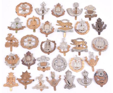 Quantity of British Infantry Cap Badges, all being other ranks examples, including bi-metal Leicestershire regiment, white me