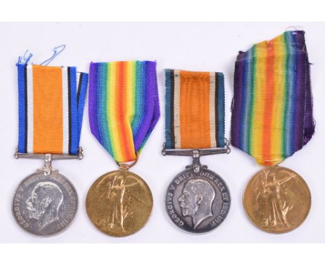 Great War Medal Pairs, awarded to “69814 PTE J H SANDIN L’POOL R” and “46930 PTE T BROADY MANCH R”. Both sets are complete wi