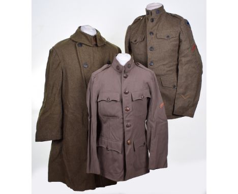 Great War American 88th Infantry Division Tunic & Greatcoat, four pocket khaki wool service tunic with American eagle bronze 