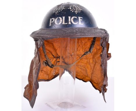 WW2 British Home Front Police Officers Steel Helmet With Partial Gas Cover, good example of the standard WW2 style British is