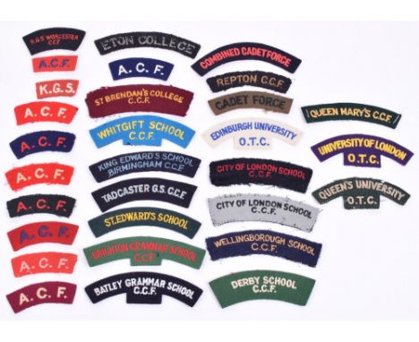 Selection of C.C.F, Schools & Army Cadet Force Shoulder Titles, all being embroidered examples, including RGS Worcester CCF, 