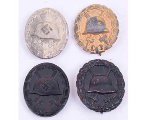 Selection of WW1 & WW2 Wound Badges, consisting of gold grade Imperial German wound badge with remains of the gold paint to t