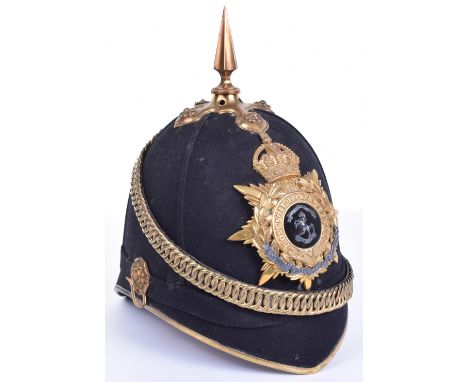 Post 1902 The Royal West Kent Regiment Officers Home Service Helmet, blue cloth body with fine Kings crown officers helmet pl