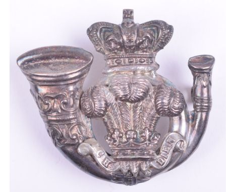 Victorian Rifle Volunteers Shako Badge, white metal crowned bugle with Prince of Wales plumes to the centre. Two lug fittings