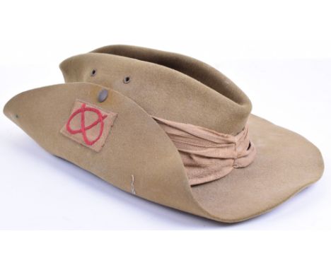 WW2 South Staffordshire Regiment Slouch / Bush Hat, with embroidered red Staffordshire knot on khaki rectangle patch to the s