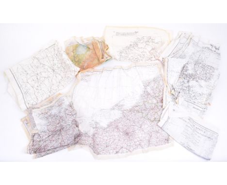 Selection of Royal Air Force Silk Escape Maps, consisting of WW2 period and post war examples. Covering various areas includi