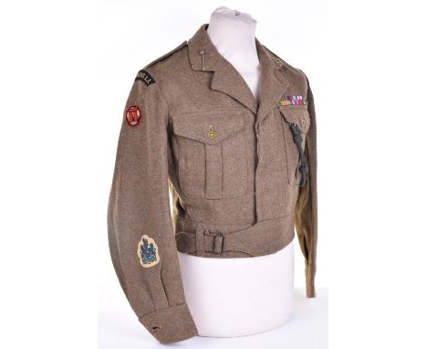 1949 Pattern Oxford & Buckinghamshire Light Infantry Warrant Officers Battle Dress Blouse, embroidered yellow on green should