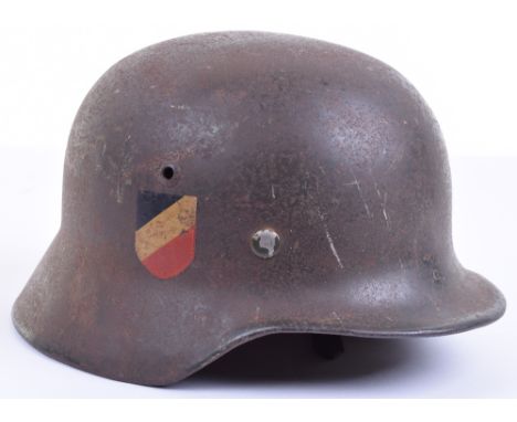 WW2 German Army M-35 Double Decal Steel Combat Helmet, excellent untouched example of the early pattern German army steel com