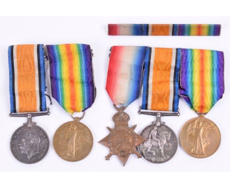 Great War Medals of Two Brothers, consisting of 1914-15 star trio awarded to “19599 PTE H HELM DURH LI” and British War and V