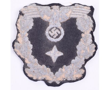 WW2 German Diplomatic Corps Tunic Arm Badge, heavy bullion embroidered wreath with eagle top and single central star, all on 