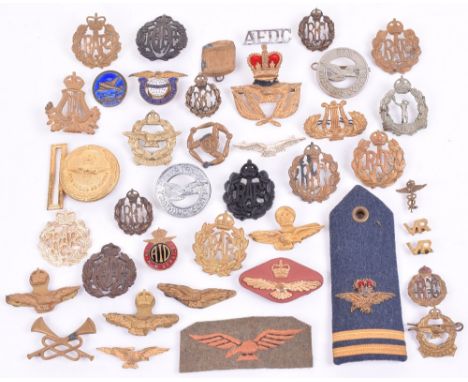 Selection of Royal Air Force and Colonial Air Forces Badges, consisting of RFC other ranks cap badge with lug fittings, pair 