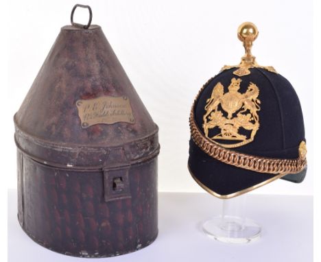 Post 1902 Royal Field Artillery Officers Home Service Helmet, fine blue cloth body with gilt metal Kings crown officers helme