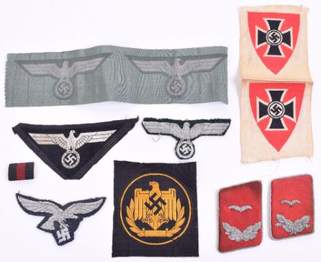 Selection of WW2 German Cloth Insignia, consisting of bevo Panzer tunic breast eagle, bullion Luftwaffe officers tunic breast