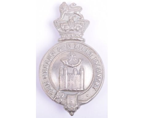 Victorian Queens Own Light Infantry (Tower Hamlets) Other Ranks Glengarry Badge, white metal lion and crowned garter strap wi