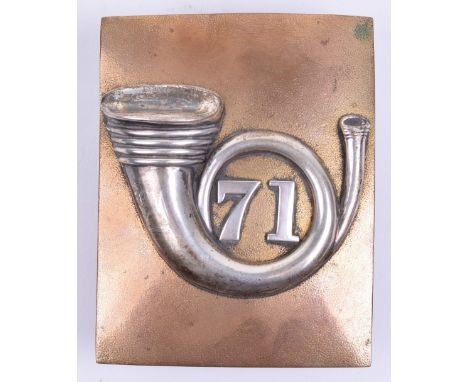 71st Highland Light Infantry Officers Shoulder Belt Plate pre 1881, rectangular dead gilt brass plate with silvered French bu