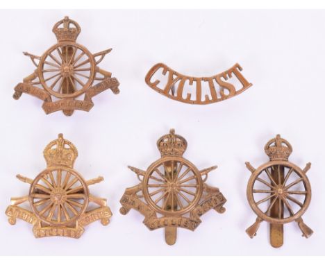 Selection of Army Cyclist Corps Badges, including officers gilded 16 spoke wheel cap badge with blade fittings to the reverse