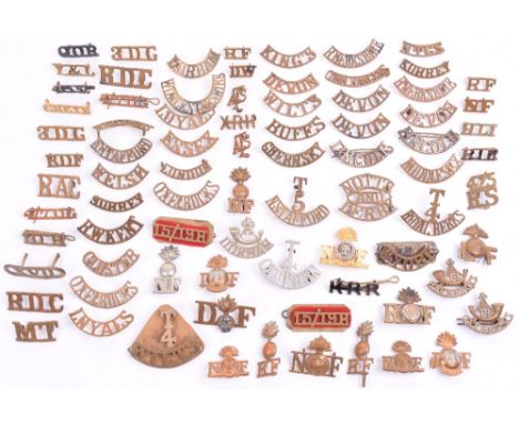 Quantity of Metal Shoulder Titles, mostly being single examples, including fine silver gilt Royal Northumberland Fusiliers, p
