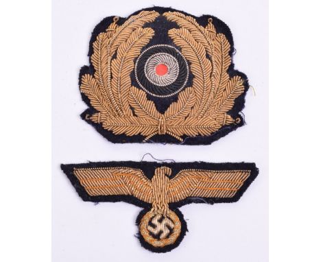WW2 German Naval Officers Cap Insignia, good matching set of gold bullion wire cap eagle and cockade. Both show evidence of b