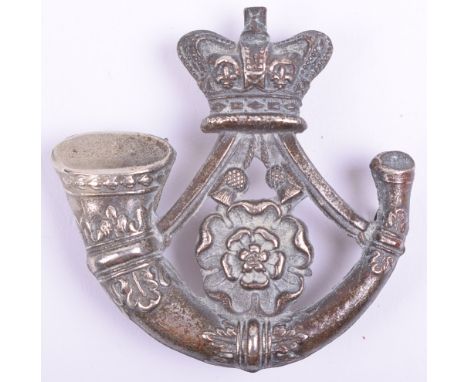 3rd West Yorkshire Light Infantry Militia Other Ranks Forage Cap Badge, crowned bugle with rose within strings. Three lug fit