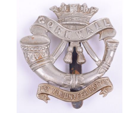 1st Volunteer Battalion Duke of Cornwall’s Light Infantry Other Ranks Cap Badge, white metal example with lower scroll having