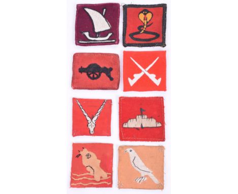 WW2 Indian Districts Cloth Formation Signs, consisting of embroidered Waziristan District, embroidered Rawalpindi District, e
