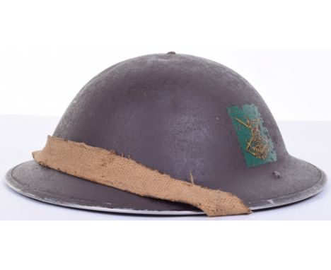WW2 Infantry Training Battalions Steel Combat Helmet with Original Decal Insignia, 1942 dated British army combat helmet with
