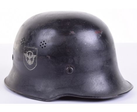 WW2 German Civilian Police / Fire Police Steel Helmet, black painted civilian pattern steel helmet shell with Police decal to