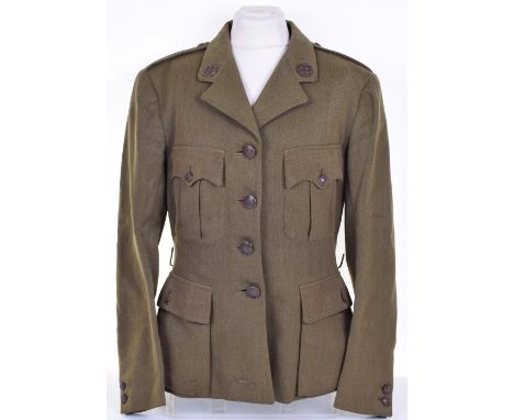 WW2 FANY Service Dress Tunic, four pocket service dress tunic with bronze collar badges and bronzed buttons to the front, poc