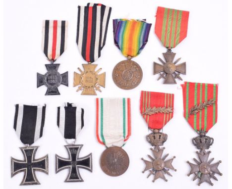 Selection of Great War Medals, consisting of 2x Imperial German Iron Cross 2nd class medals, 1914-18 honour cross with swords