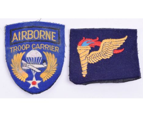 WW2 British Made American Pathfinders Cloth Formation Sign, embroidered yellow winged flaming torch on blue rectangle. Accomp