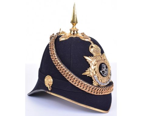 Post 1902 The Duke of Wellingtons West Riding Regiment Officers Home Service Helmet, blue cloth body with fine Kings crown of