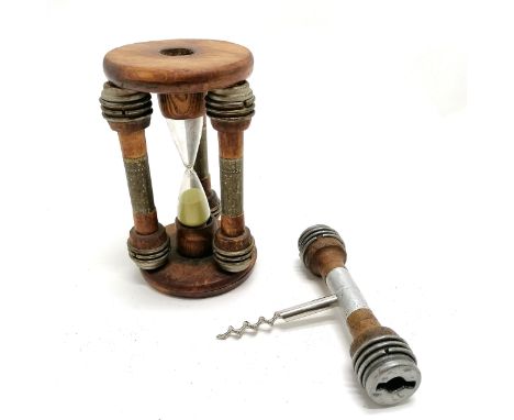 Vintage novelty wood &amp; metal 4½ minute egg timer (16cm high) &amp; matching corkscrew