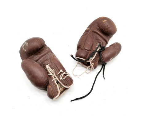 Pair of vintage leather Lillywhite frowd boxing gloves 24cm long - some marks to the leather