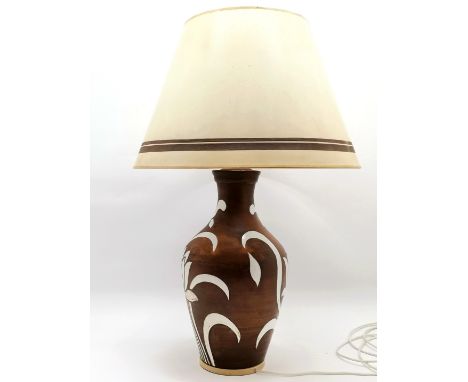 Large pottery lampbase with cream shade 92cm high