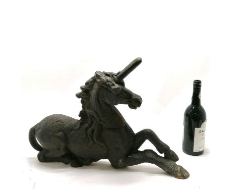 Antique cast iron large unicorn andiron fire decoration - 60cm across x 45cm high