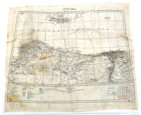 WWII silk handkerchief double sided escape map of Cyrenaica K1/K2 - 54cm x 46cm ex property of Wing Commander Maurice Booth D